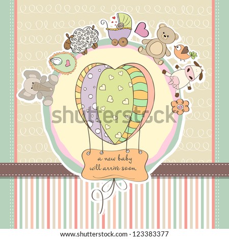 cute baby shower card with animals and toys