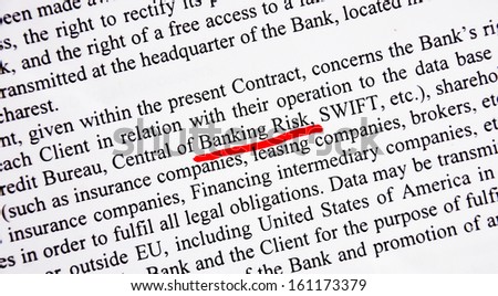banking risk highlighted on text