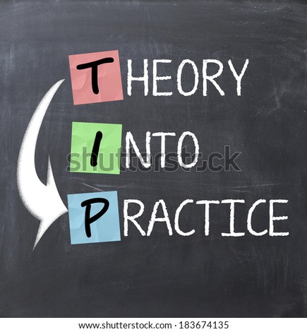 Theory into practice text on a blackboard