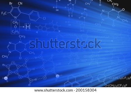 Multiple chemistry formulas on blue background