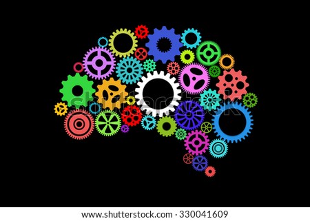 Artificial intelligence with human brain shape and gears
