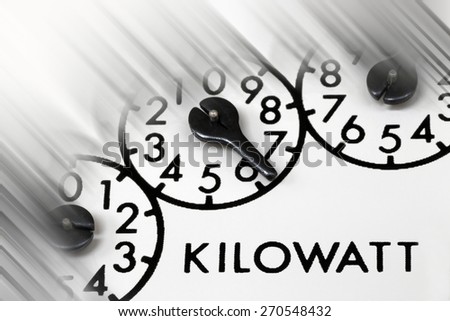 Older style kilowatt hour meter dials or registers or pointers