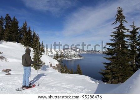 Snow-shoeing at Crater Lake National Park, Oregon