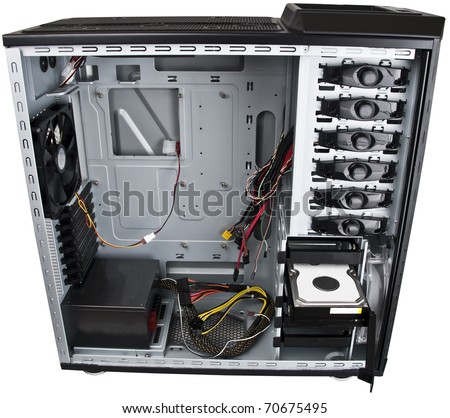 Computer case interior with hard drive