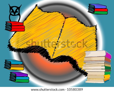 Abstract colored background with colored books and owl symbol