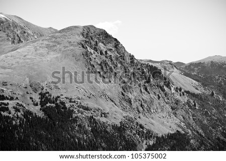 Rocky Mountain National Park / This is a high contrast black and white image of a rocky mountain side inside Rocky Mountain National Park in Colorado.