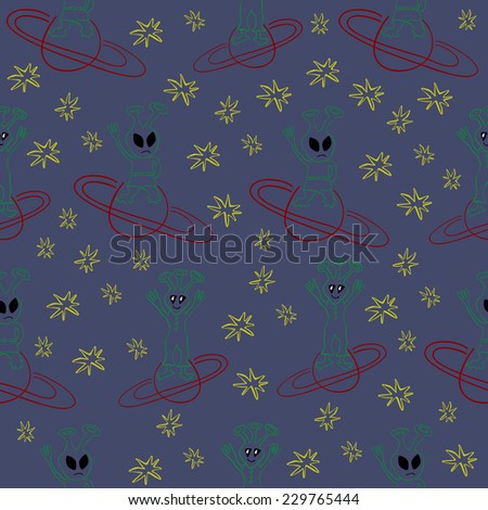 funny cartoon aliens in space.seamless pattern