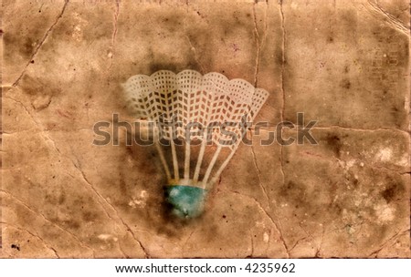 grunge background- shuttlecock with blue stripe for badminton game