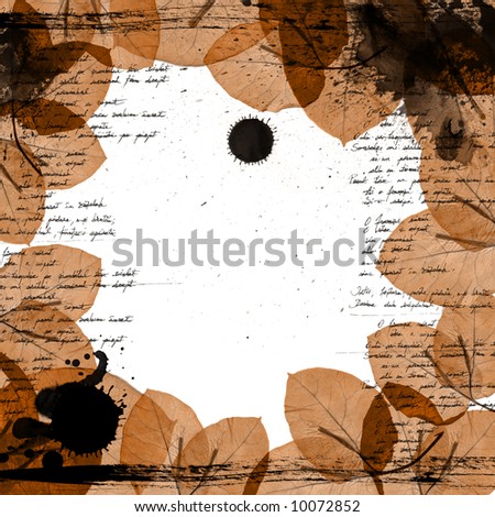 petals border with ink stains and writing on grunge background