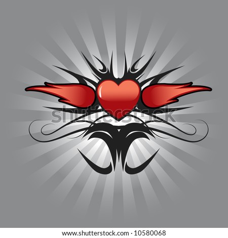 Heart Tattoo Scroll. stock vector : red heart and