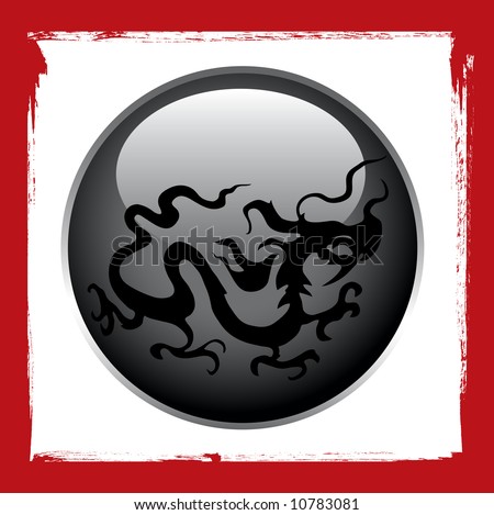  dragon tattoo vector design on black ball and grunge red ink frame