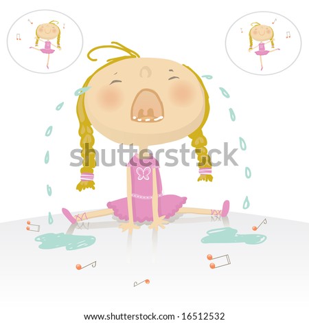 girl crying cartoon. ballerina girl is crying.