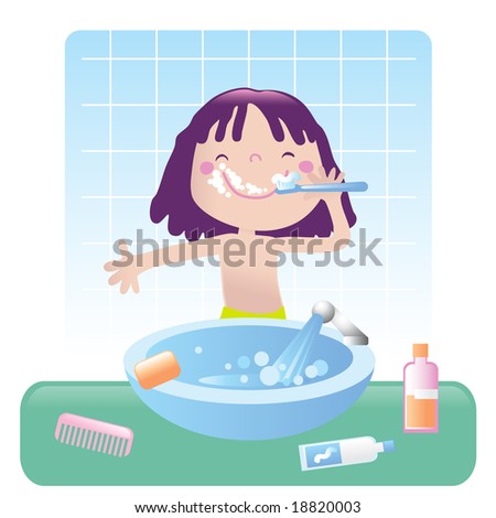 brushing teeth clip art. girl rushes her teeth in