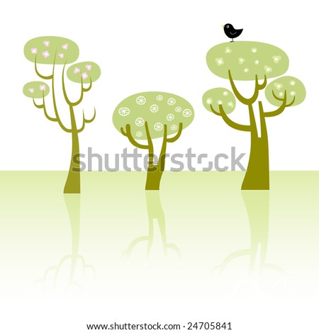 cartoon trees and flowers. trees with flowers and a