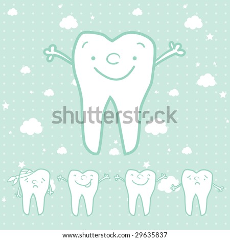 happy teeth and sad teeth cartoon vector, dental health for children