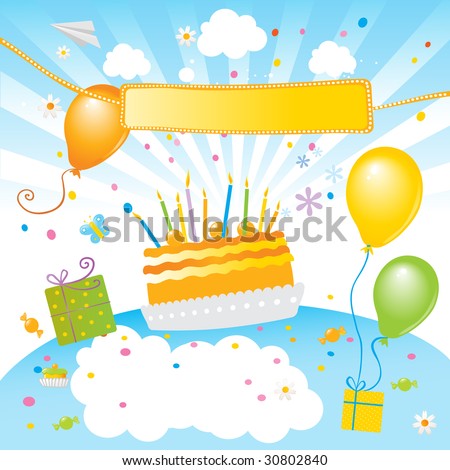 birthday balloons and cake. Birthday cake, alloons and