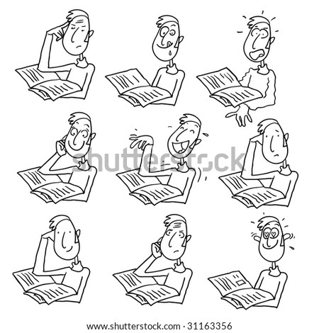 stock vector : man reading cartoon character with different facial 