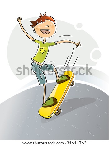 stock vector kid happy with his skateboard cartoons vector illustration