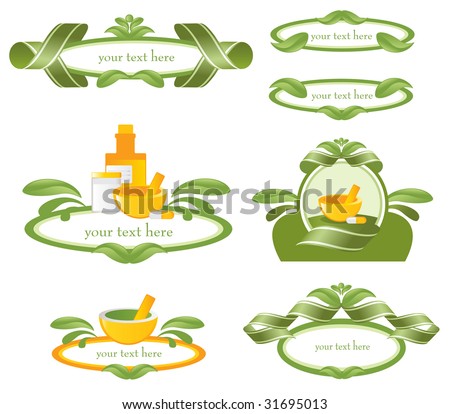 green vector labels, related with alternative medicines health and wellness on natural way