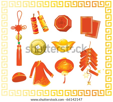 Collection Of Chinese New Year Gifts, Year Of The Rabbit, Isolated On