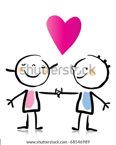 stock vector : Valentine's Day two people in love holding hands, cartoon 