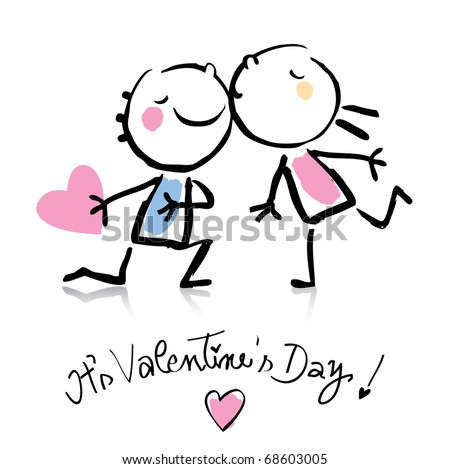 Valentine'S Day Kiss, Cartoon Romantic People In Love Stock Vector