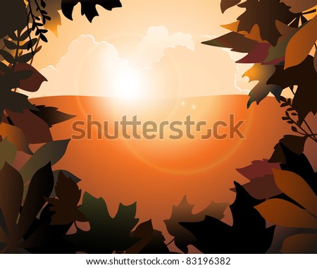autumnal landscape background, brown leaves border
