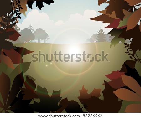 autumn leaves border over landscape