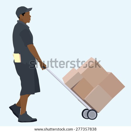 African or Black delivery man with hand truck African or Black delivery man with hand truck