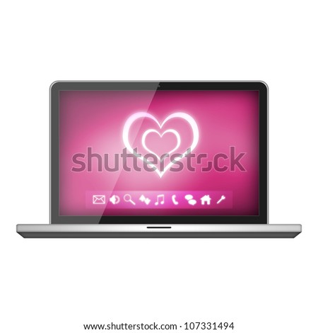 Laptop with pink love background on a screen