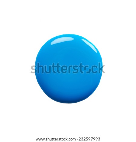 Round blot of blue nail polish isolated on white background