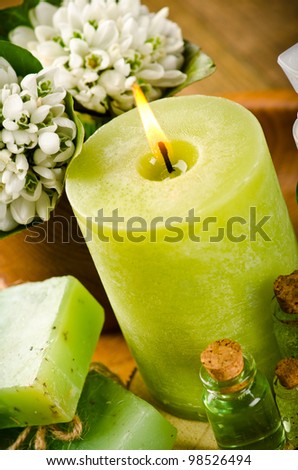 Spa still life with green candle