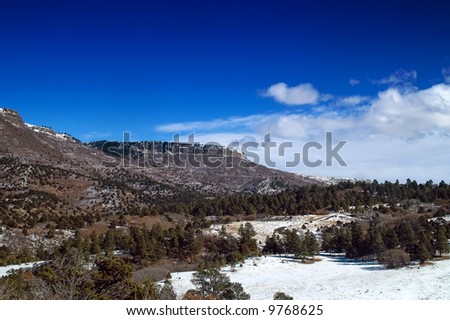 Colorado's Plateau and Mesa's in winter snow outside Raton Pass