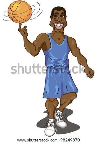 cartoon illustration of a cute basketball player spinning the ball on his finger cartoon illustration of a cute basketball player spinning the ball on his finger