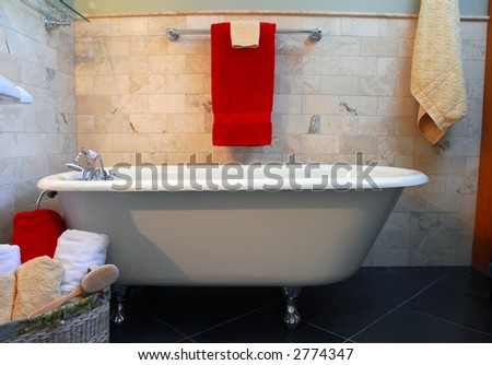Clawfoot tub in bathroom.  Spa setting.