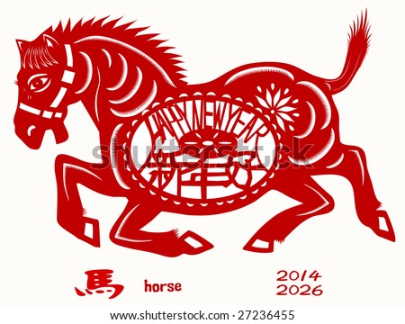 stock vector : Chinese Zodiac of Horse Year. Three Chinese characters on the 