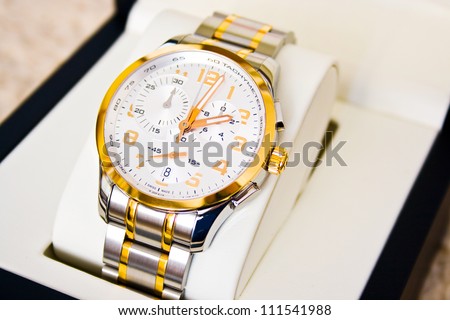 Luxury wrist watch isolated in a special gift box