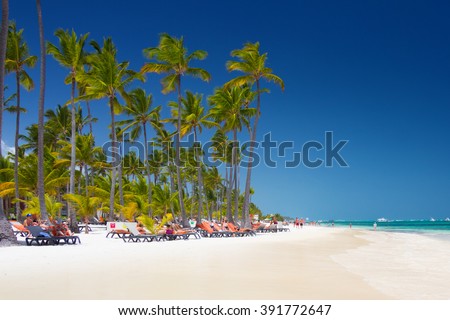Tropical beach Bavaro at tourist resort in Punta Cana, Dominican Republic