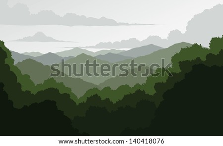 Blue Ridge Mountains is an illustration of a mountain landscape. Shows a view of the rolling Blue Ridge Mountains fading in the distance.