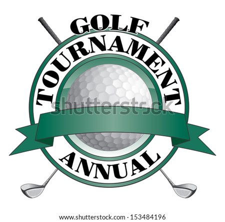 Golf Tournament Design is an illustration of an annual golf tournament design. Contains golf clubs and golf ball and a green background and banner for your text.