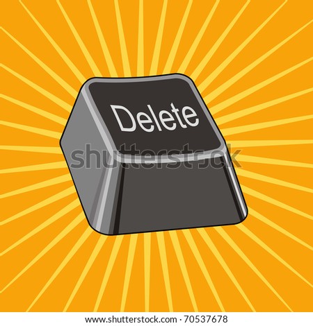 Delete Key is an illustration of a keyboard delete key isolated on a sunburst background.