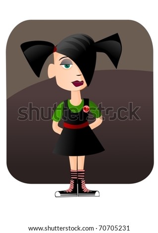 emo girls with black and pink hair. stock vector : Emo girl in