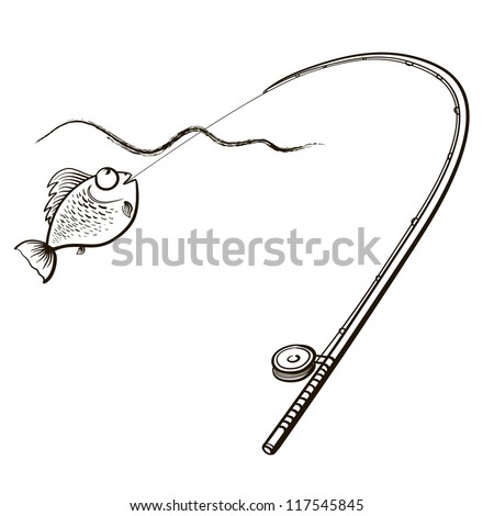 Catching Of Sea Fish On A Fishing Tackle. A Children'S Sketch Stock