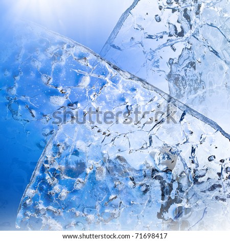 Ice on a blue background. The stood water.