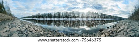 Spring landscape of the river. A panoramic kind on the river and forest