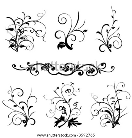 Logo Design Black  White on Foliage Designs  Black And White Floral Elements Stock Vector 3592765