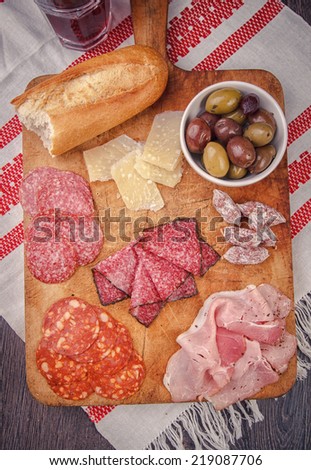 Antipasto catering platter with salami and olives