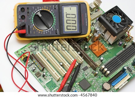 Memory Circuit Board Close Up with multimeter
