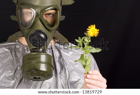 Woman in gas mask. Ecology and pollution concept.