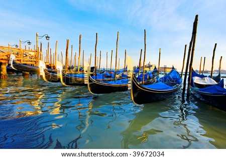 Gondolas  at the Piazza San Marco, Venice, Italy.